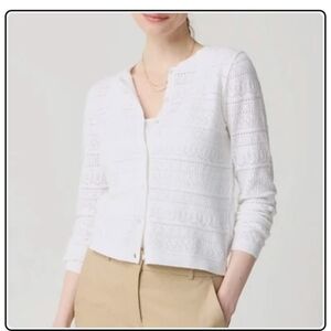 J Crew Pointelle 100% Cotton White Cardigan Sweater, XL